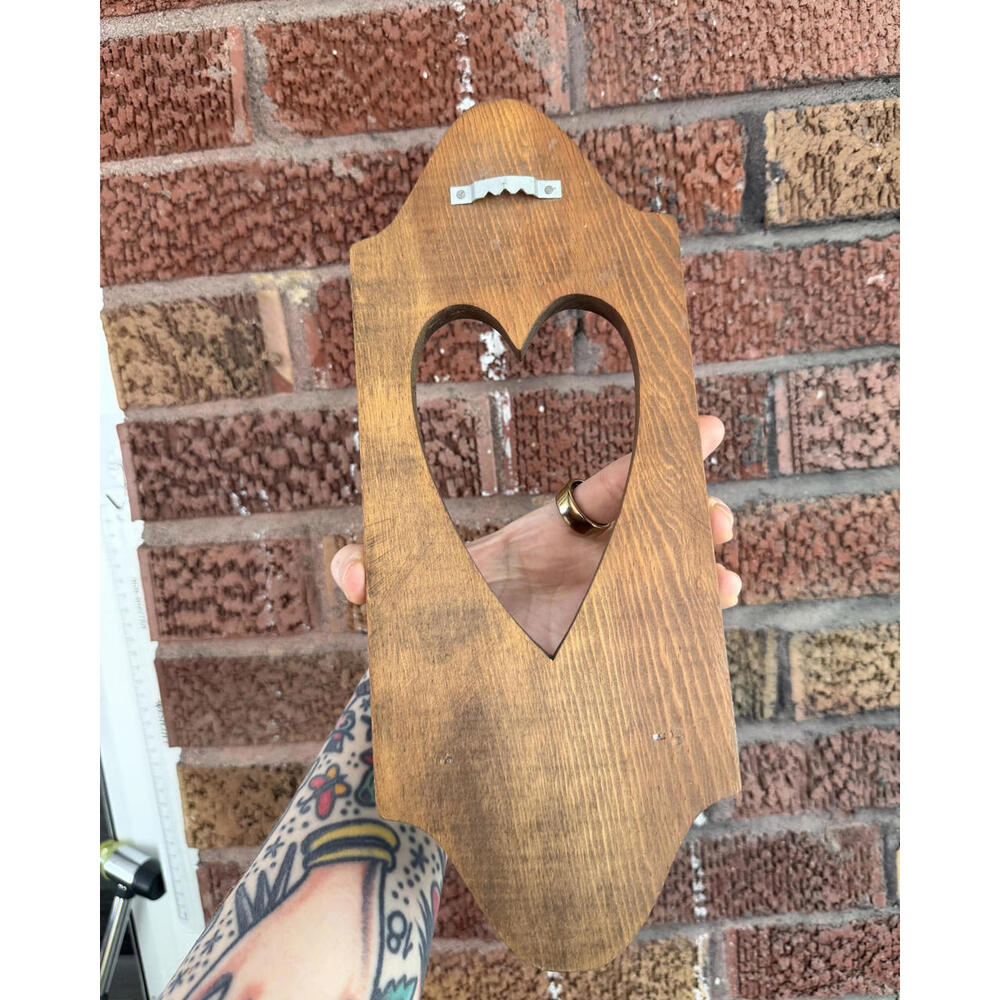 Vintage Wooden Heart Cut Out Wall Hanging Shelf with Peg Hand Painted Accents - Picture 5 of 5